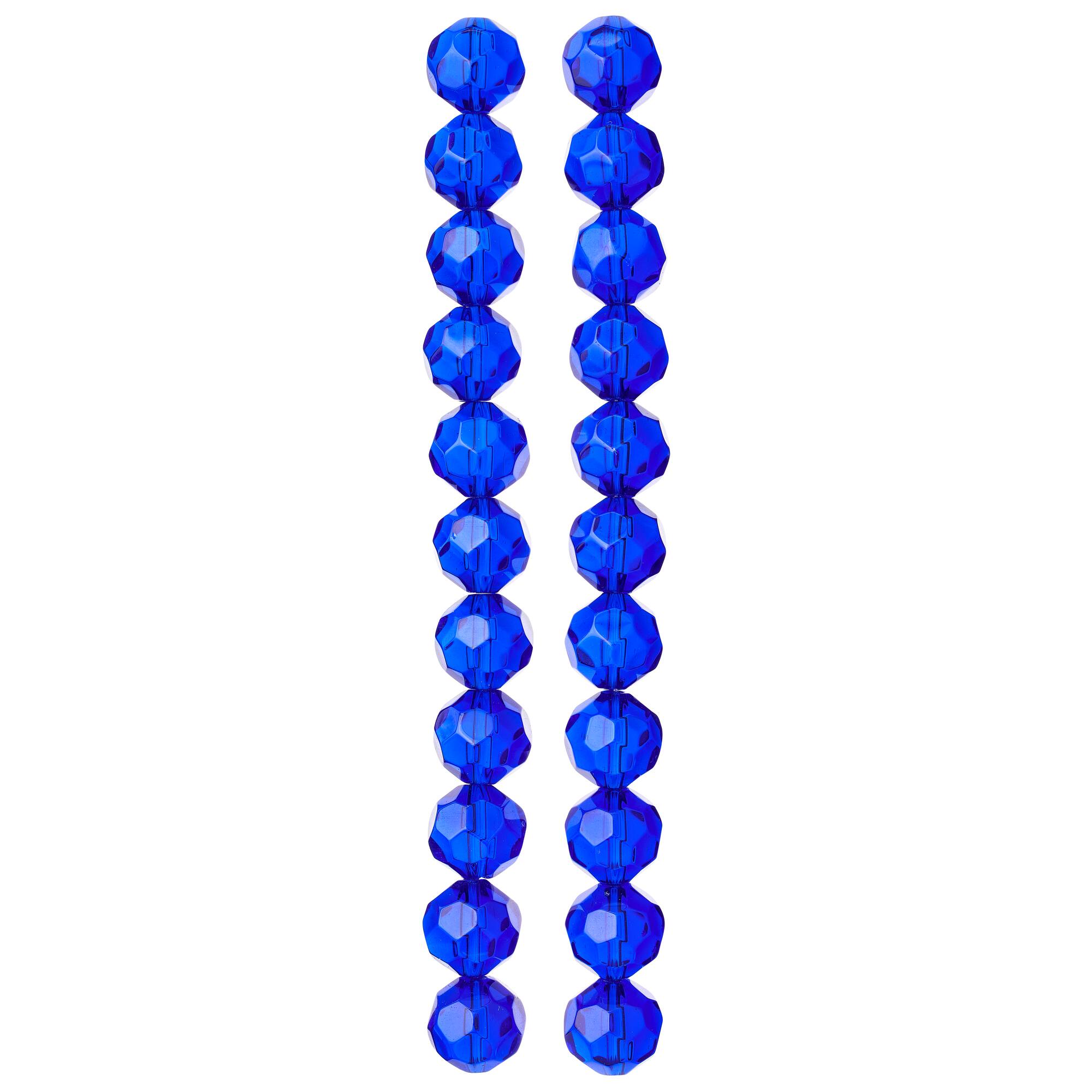 Sapphire Glass Faceted Round Beads, 14mm by Bead Landing™